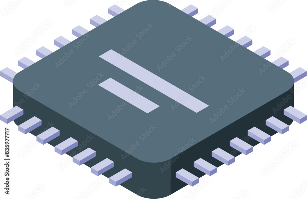 Poster isometric cpu chip icon technology concept with circuit and semiconductor processor design illustrat