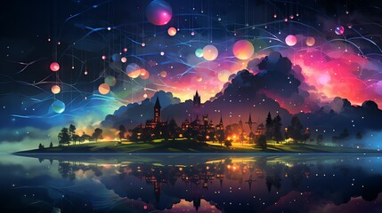 Fototapeta premium A network of interconnected devices forming the Internet of Things, illustrating the concept of a smart, connected world. Painting Illustration style, Minimal and Simple,