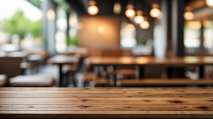 empty beautiful wood table top counter and blur bokeh
