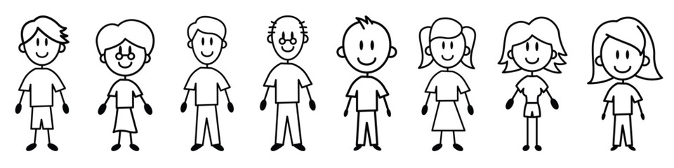 Set of Dynamic Stick Figure People Illustration, Stick Figure Vector,  Cartoon Stickman Clipart