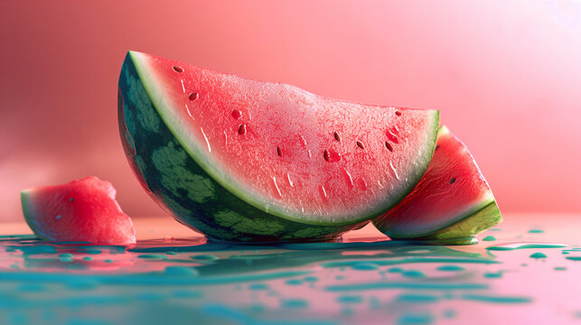 Welttag der Melone 03. August Rosa Hintergrund mit Melone Generative AI