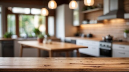 empty beautiful wood table top counter and blur bokeh