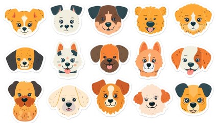 Obraz premium Charming Collection of Cartoon Dog Faces in Colorful, Joyful Expressions, Generative ai