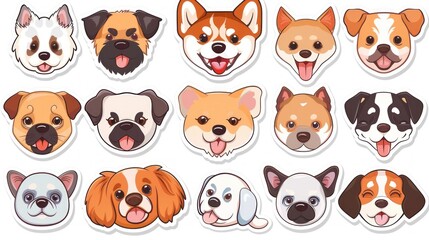Obraz premium Charming Collection of Cartoon Dog Faces in Colorful, Joyful Expressions, Generative ai
