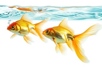 Fototapeta premium Detailed Close-up of a Vibrant Orange Goldfish Isolated on White Background - Generative AI