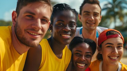 Determined Multiethnic Athletes Focused on Training Outdoors