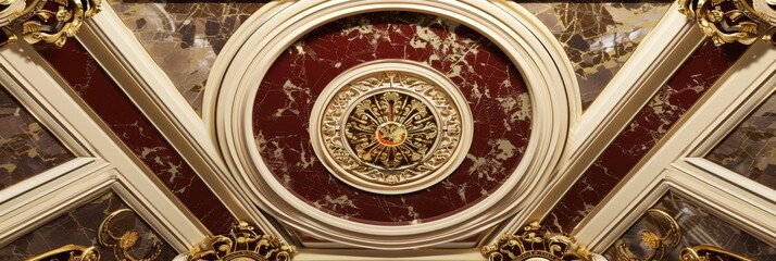 Fototapeta premium Lavish antique baroque, barocco ornate marble ceiling frame non linear reformation design. elaborate ceiling with intricate accents depicting classic elegance and architectural beauty