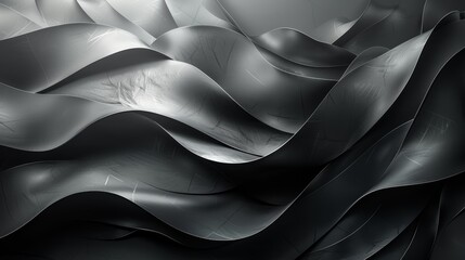 Obraz premium Abstract black metallic waves creating a mysterious and futuristic appearance, ideal for backgrounds and modern design concepts.