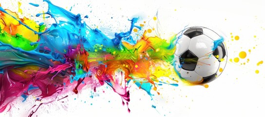 Soccer Ball Speeding through a Vivid Kaleidoscope of Paint, Captured in Motion, Generative AI