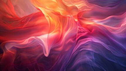 Abstract colorful flowing fabric resembling flames and waves, blending red, orange, pink, and purple hues in a mesmerizing pattern.
