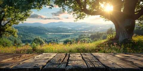 Wooden Table Facing Breathtaking Mountain Scenery for Perfect Picnic Experience