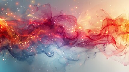 Abstract gradient background with smooth, flowing curves and vibrant colors of red, blue, and orange, evoking an ethereal, mystical atmosphere.