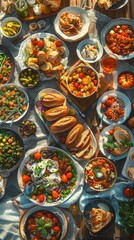 A vibrant and delicious spread of food on a picnic blanket, perfect for a gathering with friends and family.