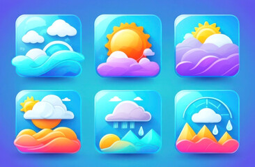 Bright and cheerful weather icons showcasing different conditions