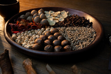 Various types of typical Asian and Indian spices