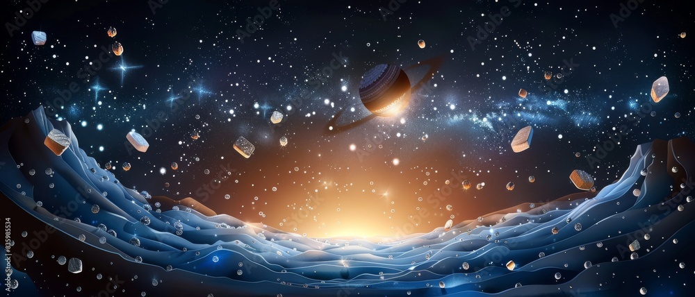 Wall mural a space scene with a large planet in the middle