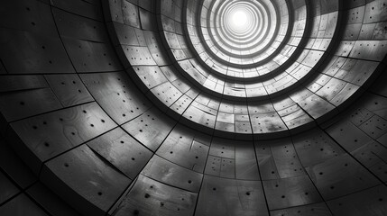 Naklejka premium Abstract spiral staircase with light at the top. A modern architectural detail with a sense of depth and perspective.
