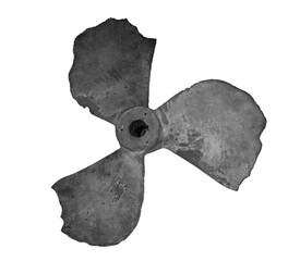 old variable-pitch propeller of ship on white, isolated.