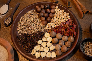 Various types of typical Asian and Indian spices