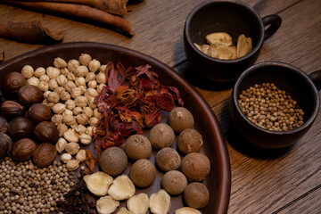 Various types of typical Asian and Indian spices