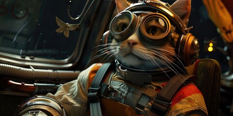 Space Cat in High-Tech Spaceship Cockpit