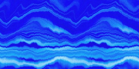 Fototapeta premium Wavy tie Dye stripe with linen effect seamless ribbon texture. Masculine blue white striped print edging. 