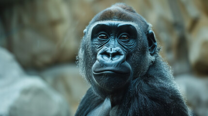 Obraz premium Portrait of Gorilla with Blurred Background
