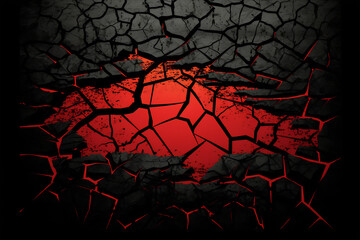 Vivid Red Cracks on Dark Surface