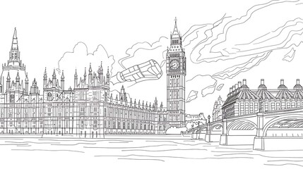 vignetting, city, apartment, development, draw, residential, skyline, skyscraper, business, continuous, isolated, concept, hand, icon, flat, blueprint, district, engineering, estate, panorama, panoram