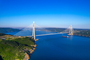 Yavuz Sultan Selim Bridge in Istanbul, Turkey. 3rd bridge of Istanbul Bosphorus. Aerial view with drone.