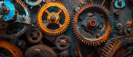 Industrial Machinery in Action Gears and Cogs Mechanism at Work