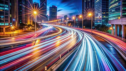 Dynamic urban lights, long exposure reveals swirling trails in the night, an abstract vision of speed and movement , urban, lights, long exposure, swirling trails, night, abstract, speed