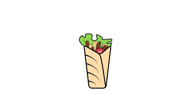 Doner kebab icon isolated on white background. Shawarma sign. Street fast food. 4K Video motion graphic animation.