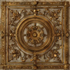 Obraz premium Lavish antique baroque, barocco ornate marble ceiling frame non linear reformation design. elaborate ceiling with intricate accents depicting classic elegance and architectural beauty 