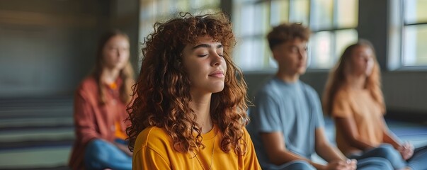 Teen Mindfulness Meditation Class in High School Setting Introducing Wellness Practices to Young Adults