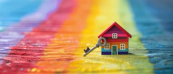 Vibrant LGBT Themed House Model with Key Symbolizing Home