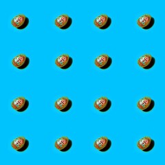 Juicy healthy Apple pattern on bright blue background. Minimal flat lay food texture. Summer abstract trendy fresh concept.