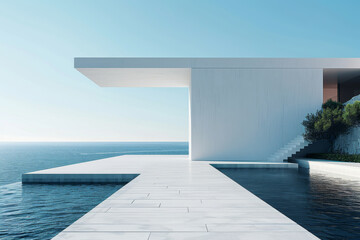 Modern buildings by the lake. Empty architectural background.
