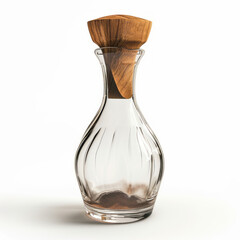 A brown glass bottle with a wooden lid is placed against a white background.