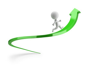 3d small people - runs up the spiral arrow