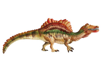 Realistic dinosaur isolated on white background. Hand painted watercolor dinosaurs illustration. Spinosaurus 