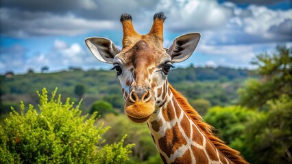 Close-up of a majestic giraffe in the wild habitat, wildlife, nature, Africa, tall, spotted,...
