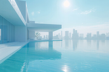 Fototapeta premium Modern buildings by the lake. The modern urban skyline is in the background. 