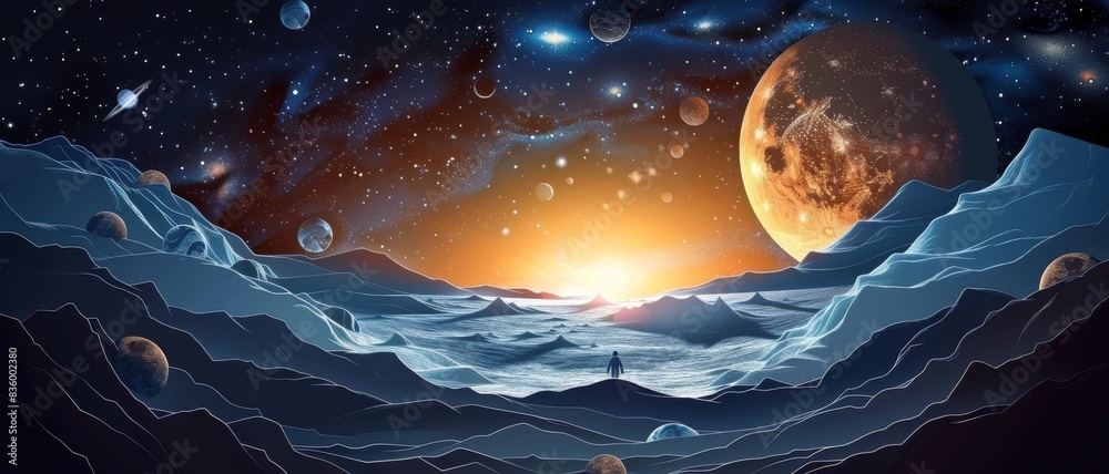 Wall mural a beautiful space scene with a large planet