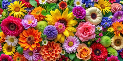 Beautiful vibrant floral background with various colorful flowers and greenery, floral, background, vibrant, colorful, flowers, greenery, nature, botanical, garden, spring, blooming, foliage