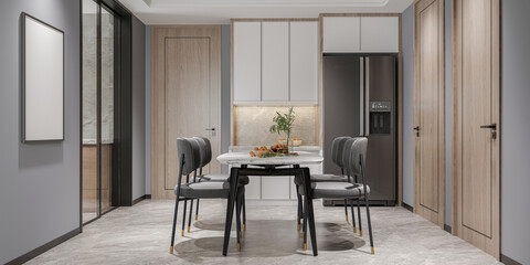 mock up poster frame in interior background, living room. 3D render, 3D illustration