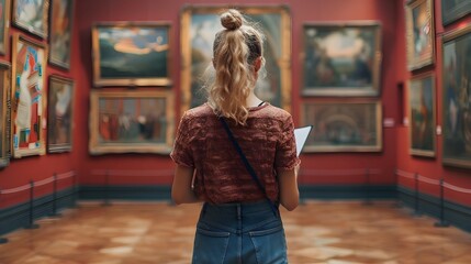 Art Critic Reviewing Paintings at an Exhibition for a Major Arts Magazine