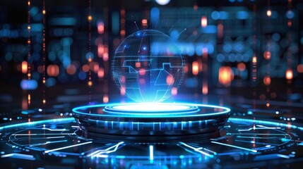 podium of technology with hologram. for technology ads