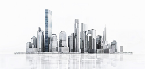 Modern city skyline. Business center with skyscrapers on white background.