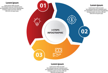 Collection of vector circle chart infographic templates for presentations, advertising, layouts, annual reports. 3 options, steps, parts